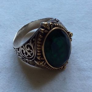 Mens Sterling Silver 925 Ring Emerald Pave